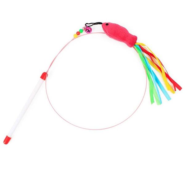 

random color cat fishing wand toy interactive funny steel wire kitten rod teaser legendog toys