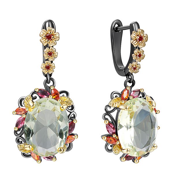 

bud green color big oval zircon dangle earrings multi cz jewellery pretty flower jewelry for party drop earring, Silver