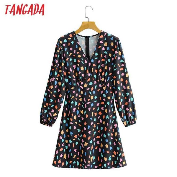 

tangada fashion women heart print tunic dress long sleeve v neck high street ladies mini dress 2f180 210609, Black;gray
