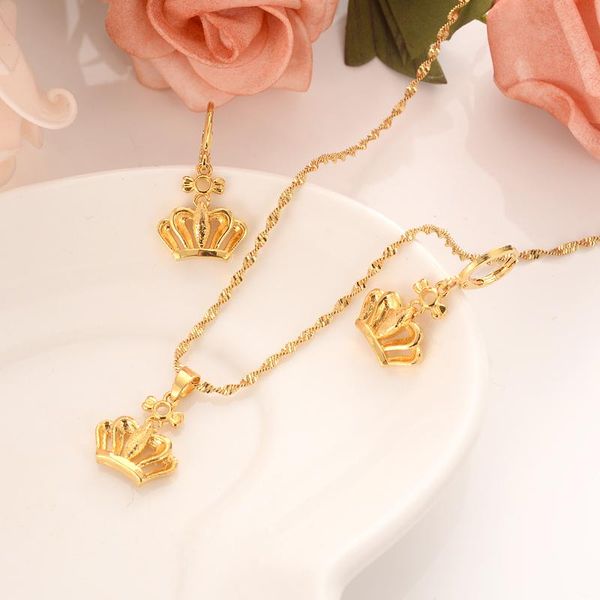 

earrings & necklace gold dubai india crown african jewelry set pendant wedding bridal sets for women girl gifts, Silver