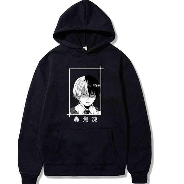 Meu herói academia todoroki shouto hoodie manga comprida solta com bolsos inverno macho e fêmea y211118