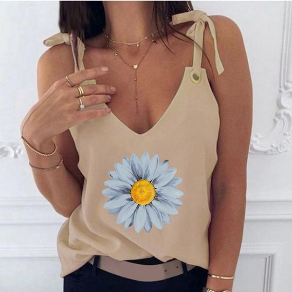 

women's tanks & camis womens daisy print tank v neck summer casual sleeveless spaghetti strap loose vest, White