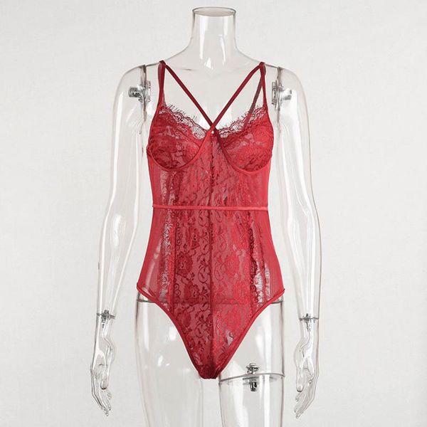 

women's jumpsuits & rompers floral lace red bodysuit women bandage ladies 2021 mesh summer overalls, Black;white