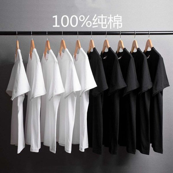 

all cotton men's summer short sleeve t-shirt solid color round neck bottomed shirt class dress cultural print, White;black