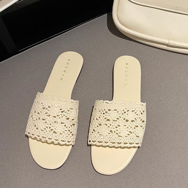 

slippers women summer 2021 flip flop shoes female flat with fashion ladies outdoor sandals slides woman lace, Black