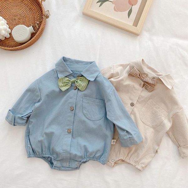 

jumpsuits 100% cotton baby boy romper long sleeve spring 2021 turn-down collar born first birthday infant one piece jumpsuit, Blue