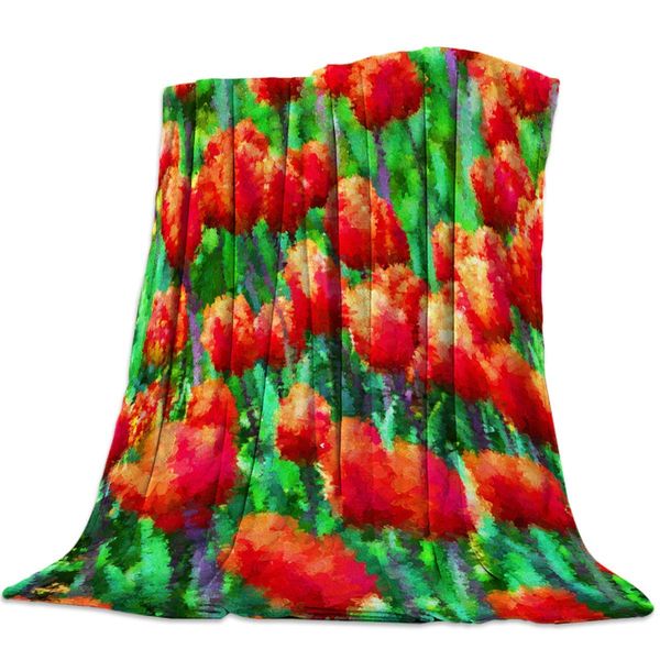 

throw fleece bed blanket abstract summer red tulips flannel blankets warm and cozy throws for sofa,couch,chair, all seasons use