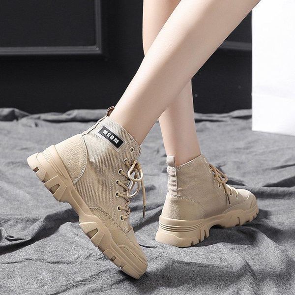

boots women 2021 autumn british style canvas short ankle motorcycle shoes 7hc9, Black