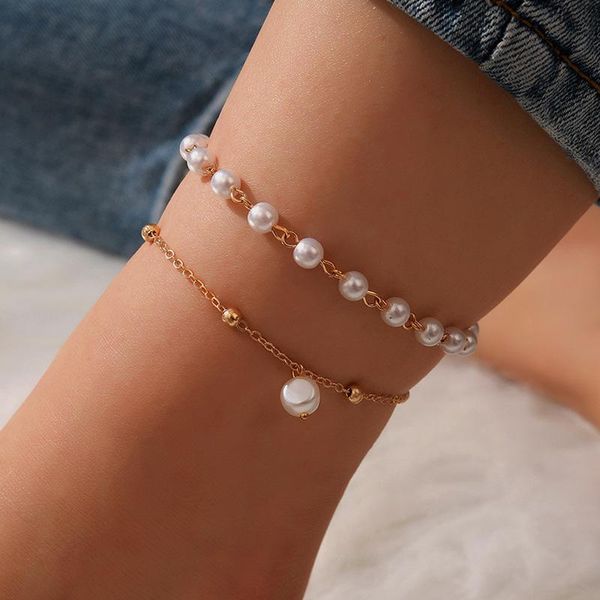 

anklets pearl women anklet fashion foot jewelry accessories gold color summer beach yoga girl, Red;blue