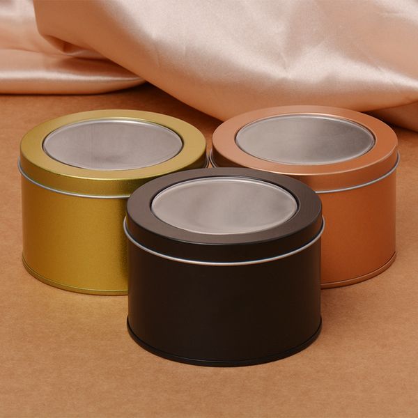 

round candle jars package box with clear window lid empty candy biscuits cookie pot gold silver black