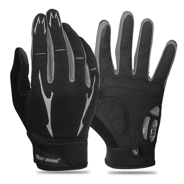 

cycling gloves mountain bike full finger touch screen anti-skid women men gel palm mittens mtb bicycle, Black