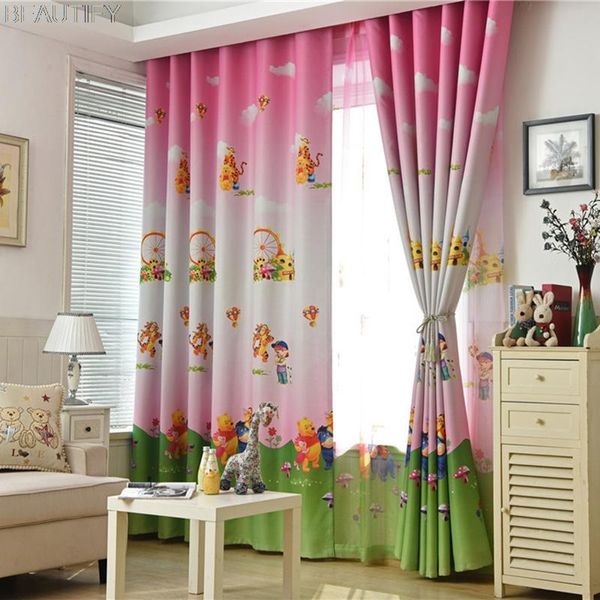 Cortina cortinas caráter caráter cortinas para crianças quarto crianças tratamentos de janela tecido cego estilo americano cartoon rosa / azul personalizado g