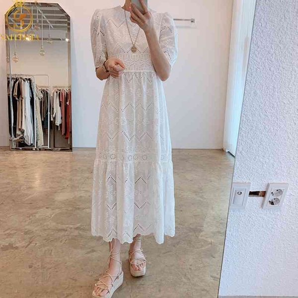 

arrival fashion summer dress hollow out embroidery lace white long women short sleeve vestidos 210520, Black;gray