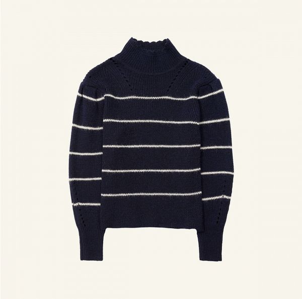 

sweater 2021 autumn and winter striped puff sleeve lace half high neck women's ikmg, White;black