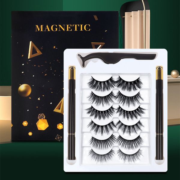 Make-up 3D Nerz 6 Paare/Set Kleberfreie falsche Wimpern mit Werkzeugen Wimpernpinzette/2 Stück Selbstklebender Eyeliner Komplettset