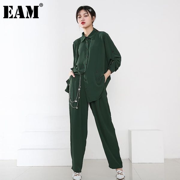 

[eam] wide leg pants irregular big size two piece suit lapel long sleeve loose fit women fashion spring autumn 2021 1z60506 women's, White
