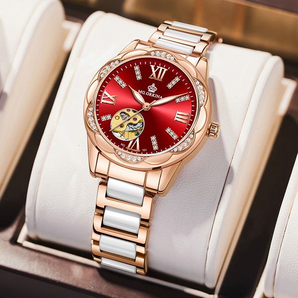

watch oujina net red fashion rome automatic mechanical women's waterproof luminous, Slivery;brown