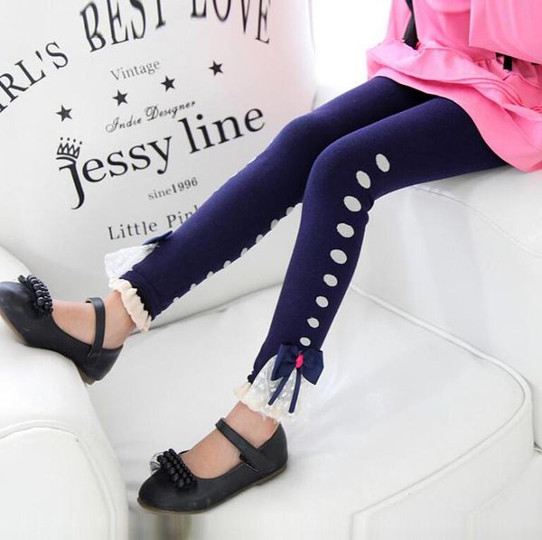 

trousers kids pants arrival autumn spring child female baby stretch cotton girls leggings polka dot bow lace flower, Blue