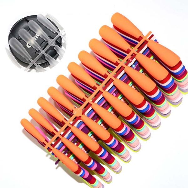 

100pcs/5sheet matte fake nails french ballet full cover nail tip extension candy color press on summer style long false1, Red;gold