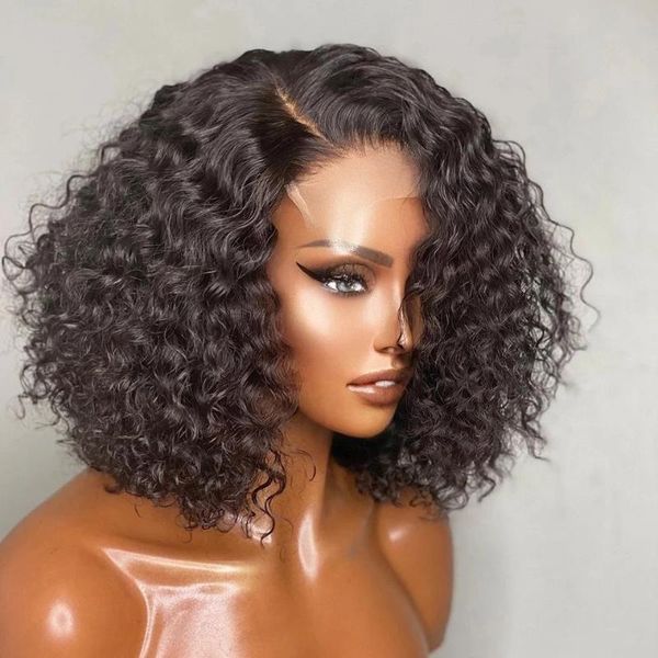 

synthetic wigs cut short bob natural culry glueless loose wave lace front wig heat resistant fiber t part pre pluckeheadband, Black