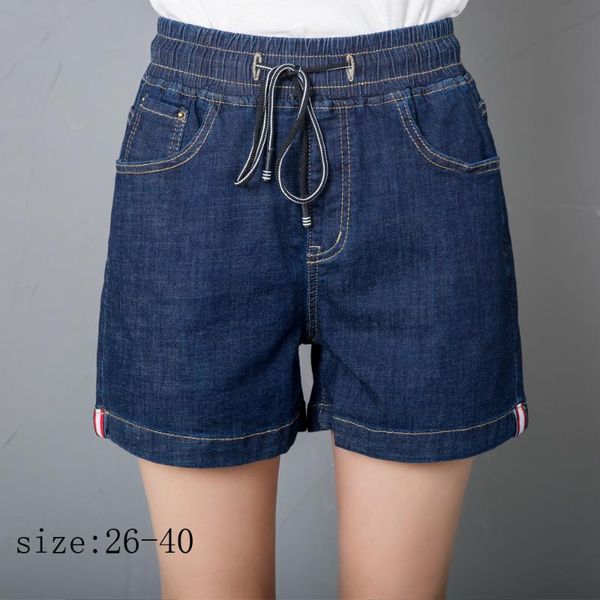 

women's shorts summer thin denim female fat loose large size casual elastic waist college cowgirl dark blue, White;black
