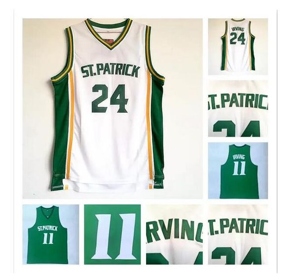 

#11 st.patrick green shirts quality 24 kyrie irving white high school basketball jerseys, Black