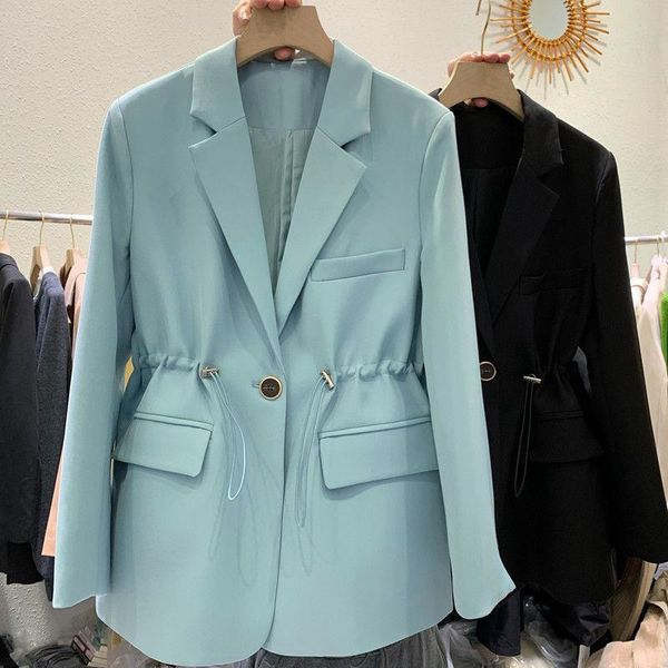 

women's suits & blazers korobov 2021 autumn solid ol coats korean high waist drawstring adjustable women long sleeve button, White;black
