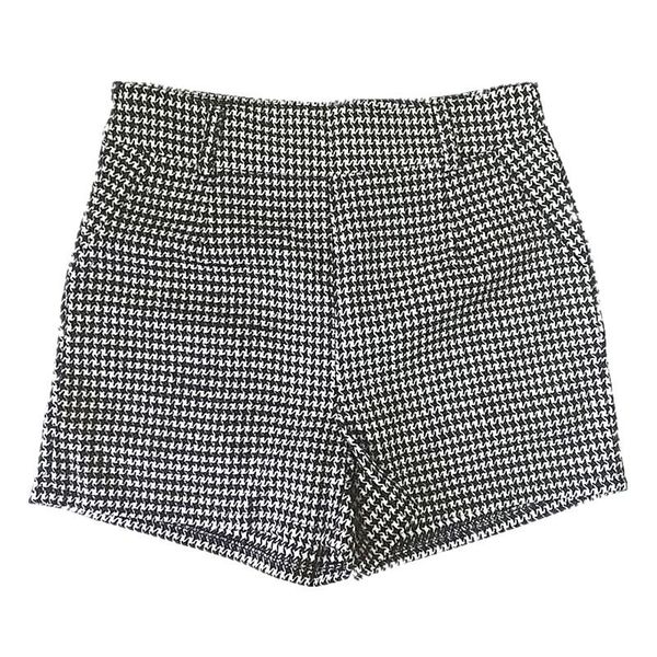 

women's shorts autumn winter women mid waist houndstooth casual woolen ly61, White;black