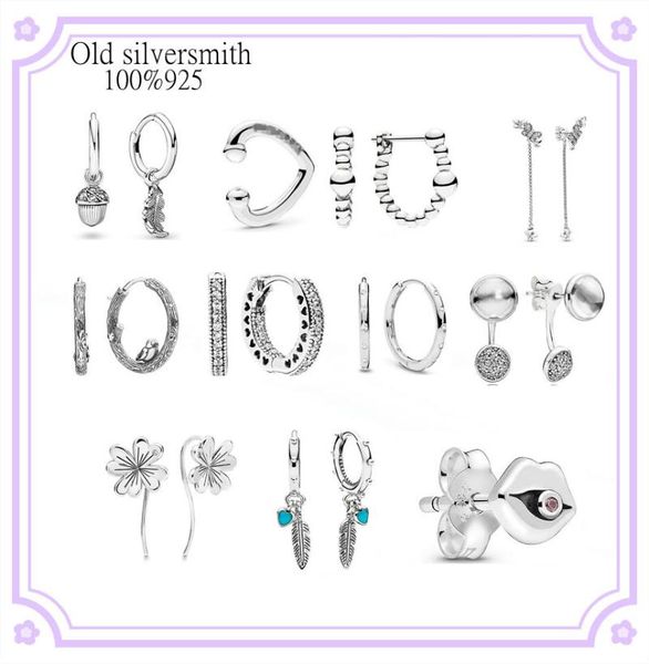 

stud 2021 original 100% 925 sterling silver pan earring rose gold crystal studs for women wedding gift fashion jewelry, Golden;silver