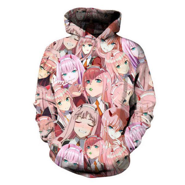 

selling 3d printing fashion hoodie darling in the franxx men's and women's casual hoodie anime harajuku hip-hop streetwear y1130, Black