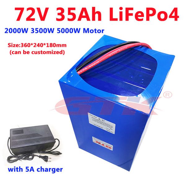 

72v 35ah lifepo4 lithium battery pack with bms for forklift agv electric tricycle 5000w power +5a charger