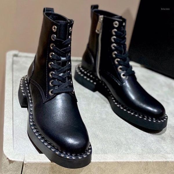 

boots fashion women ankle autumn brand round toe platform leather shoes1, Black