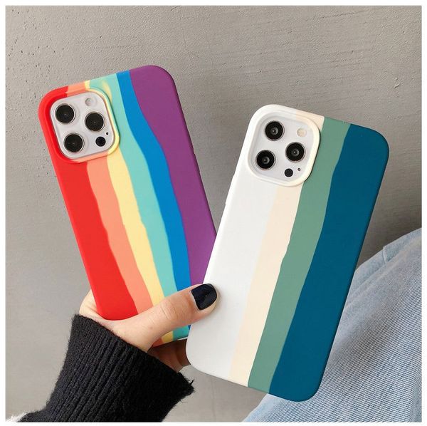 

liquid silicone mobile phone cases for iphone 13 pro iphone13 pro rainbow stripe style iphone11pro max protective shell