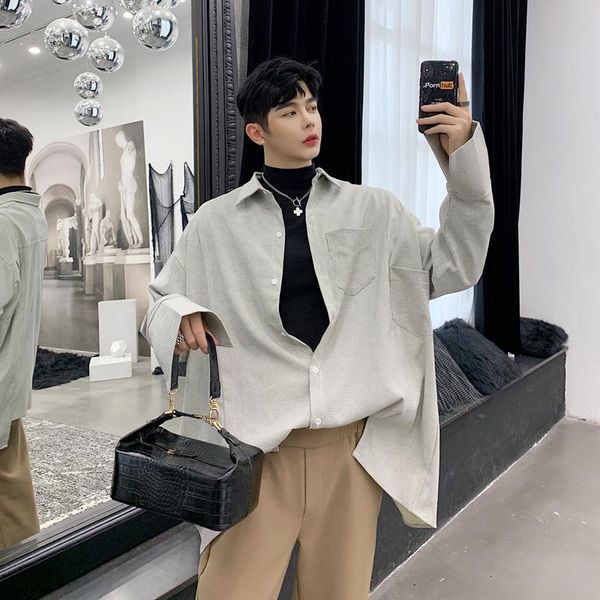

men's casual shirts men vintage plaid oversize bat long sleeve loose shirt outerwear male women streetwear hip hop dress, White;black