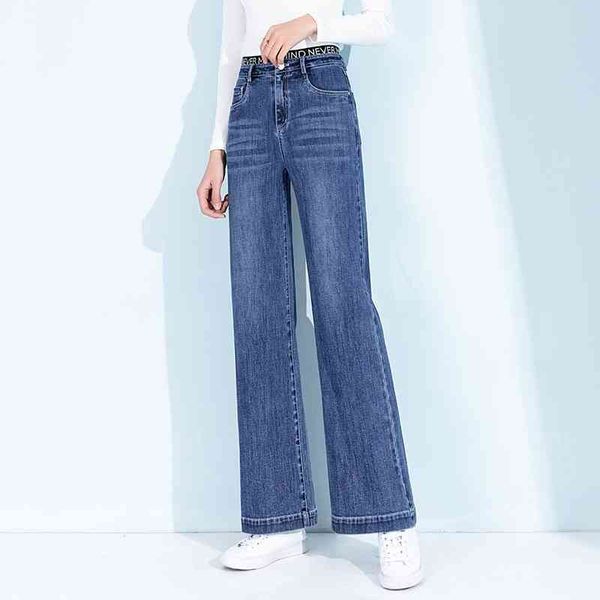 

casual loose soft plus size wide leg silm women denim pants spring solid office lady jeans fashion all-match bottoms 210525, Blue