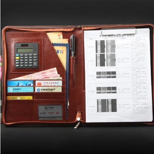 

business card files padfolio a4 manager red & black planner custom zip bag style pu leather document folder with calculator