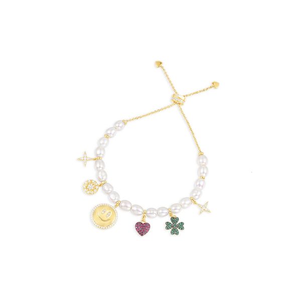 

bangles bracelet a fmily high version brcelet fmily ins wind round smiling fce lucky grss pech hert str sun design perl brcelet, Black