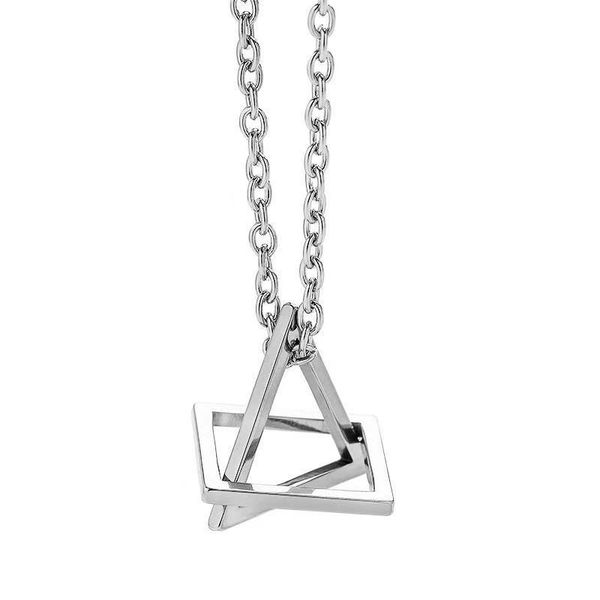 

pendant necklaces 2021 fashion black double triangle necklace men trendy simple stainless steel chain creativity jewelry gift, Silver