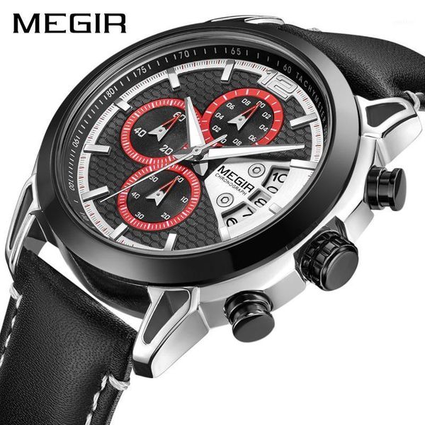 

wristwatches megir mens watches chronograph quartz watch men casual waterproof reloj hombre sport relogio masculino, Slivery;brown