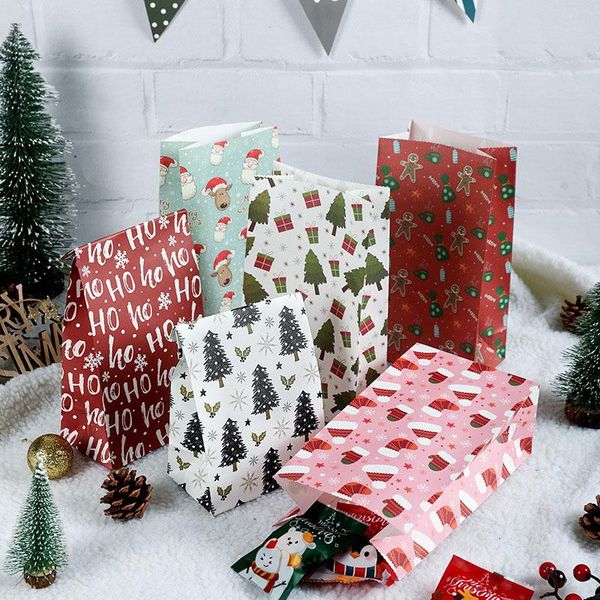 

gift wrap christmas paper bags with stickers santa snowman pattern candy cookies bag xmas decor navidad year party favors