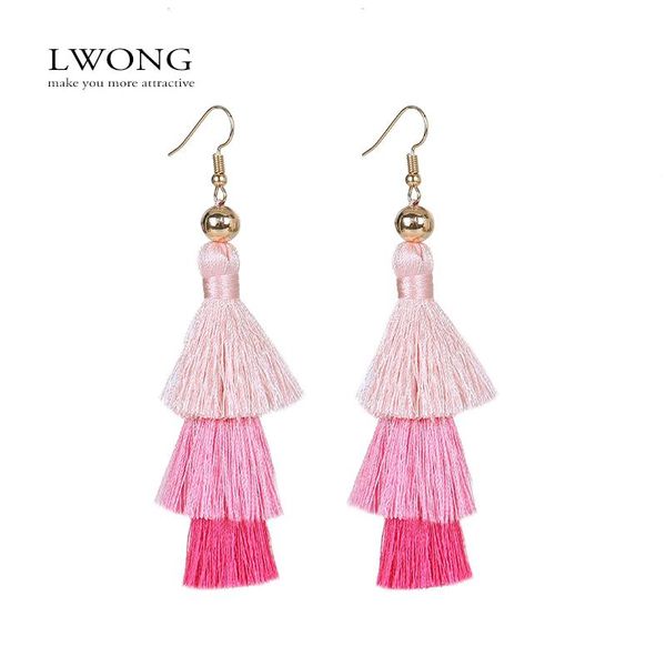 

dangle & chandelier lwong selling handmade ombre tassel earrings for women three layered triple tiered fringe drop 2021, Silver