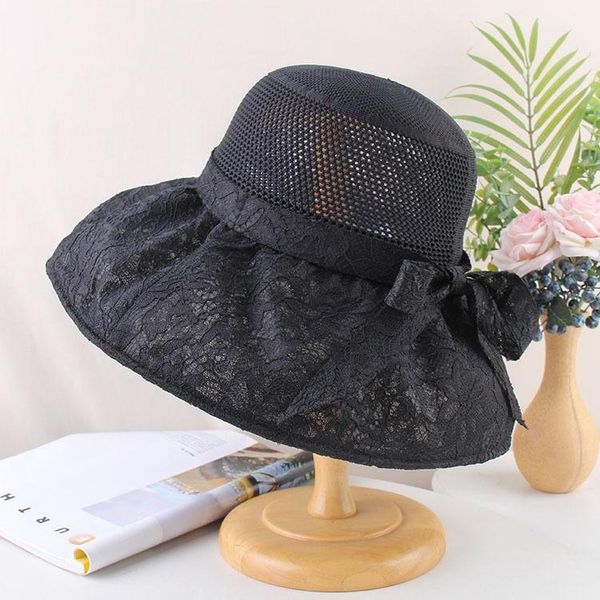

headpieces wedding hats for women hollow lace elegant bowknot mesh sunshade foldable accessories bridal headwear, Silver