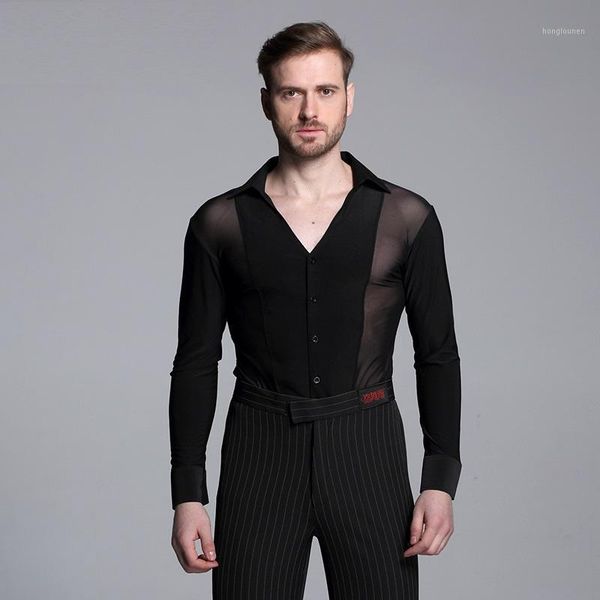 

stage wear black ballroom dance shirt mens latin shirts men's costumes male dancewear, Black;red