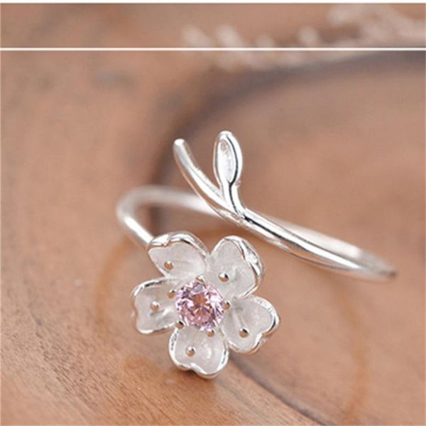 

wedding rings 1pc sakura flowers branches shell open ring charming cherry blossom adjustable women's jewelry, Slivery;golden