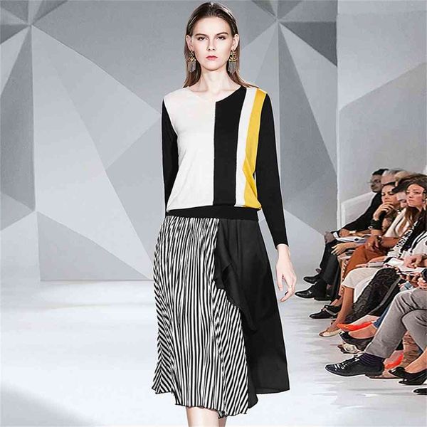 

boutique dress early autumn 2021 foreign style suit trendy skirt two piece with fashionable temperament and thin knitting for women, Black;gray