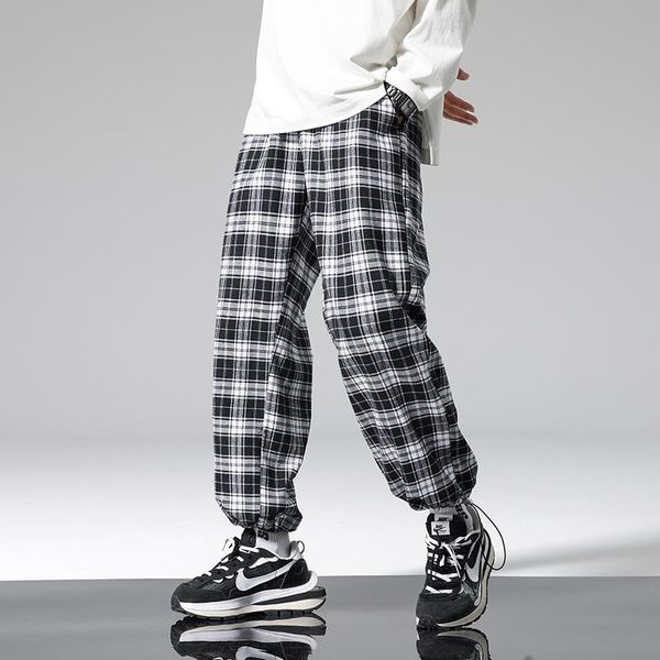 

men's pants otoÃ±o plaid pantalones casuales hombres sueltos hip hop coreano de harem para hombre tamaÃ±o, Black