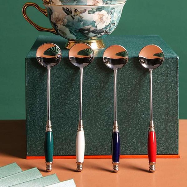 

spoons norbi coffee spoon stainless steel kitchen gold accessories simple ceramic handle mix tea dessert