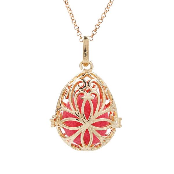 

pendant necklaces 1pc teardrop flower essential oil diffuser locket perfume lava bead cage charms necklace gift, Silver