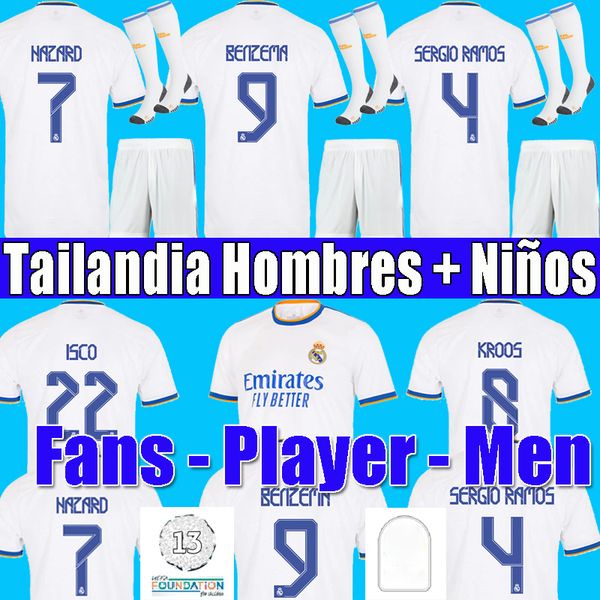 

REAL MADRID jerseys 21 22 soccer football shirt ALABA HAZARD SERGIO RAMOS BENZEMA ASENSIO MODRIC MARCELO camiseta men + kids kit 2021 2022 fourth, 21 -22 men home