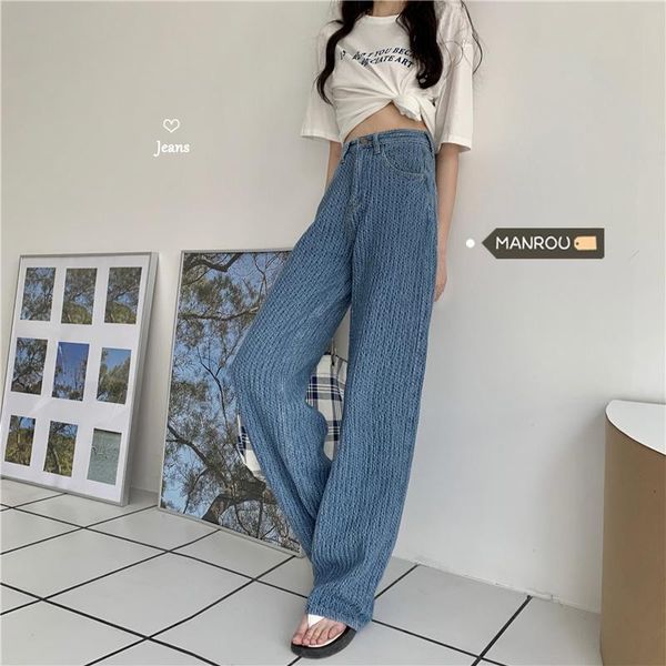

women's pants & capris woven jeans 2021 spring and autumn high waist vertical straight show thin wide leg floor mops, Black;white